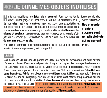 livre_recyclivre livre recyclivre RecycLivre cité parmi Les 101 actions solidaires et écolos pour un monde meilleur