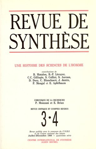 revue de synthèse, numéro 3-4, juillet- décembre 1988 : une histoire des sciences de l'homme