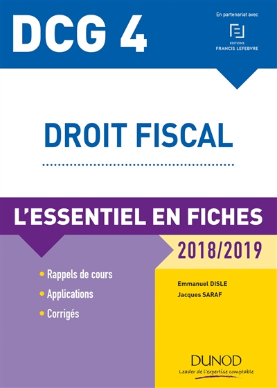Droit fiscal, DCG 4 : l'essentiel en fiches : 2018-2019
