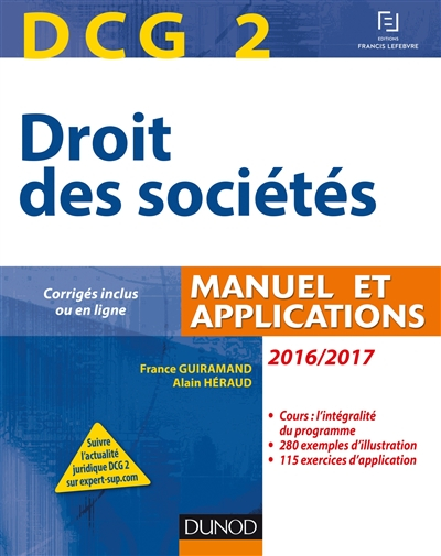 Droit des sociétés, DCG 2 : manuel et applications : 2016-2017