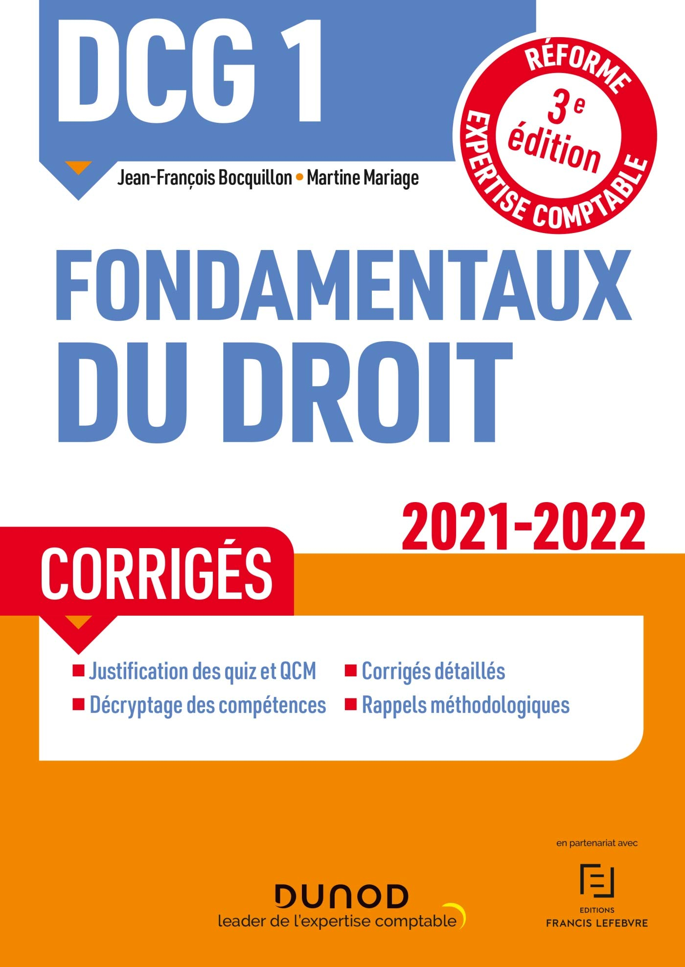 DCG 1, fondamentaux du droit : corrigés : réforme expertise comptable 2021-2022