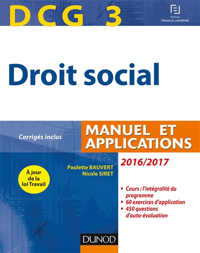 Droit social, DCG 3 : manuel et applications : 2016-2017