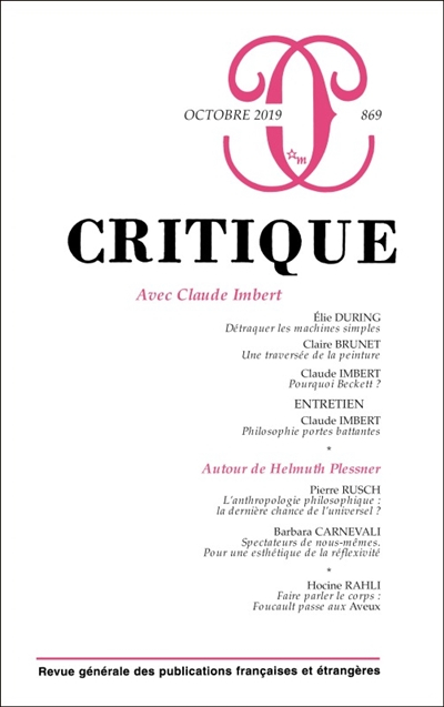 Critique, n° 869. Avec Claude Imbert