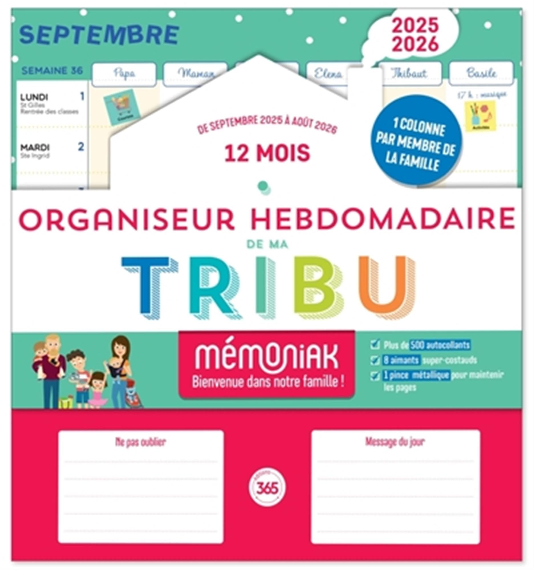 Organiseur hebdomadaire de ma tribu Mémoniak 2026 : 16 mois, de septembre 2025 à décembre 2026