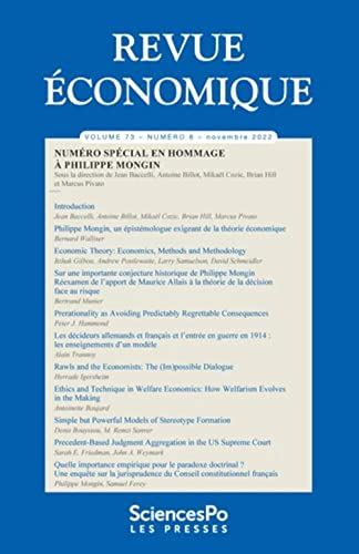 Revue économique, n° 73-6. En hommage à Philippe Mongin
