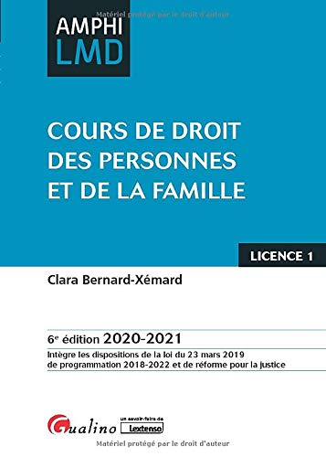 Cours de droit des personnes et de la famille : licence 1 : 2020-2021