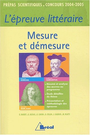 L'épreuve littéraire, mesure et démesure : Platon Gorgias, François Rabelais Gargantua, Molière Dom 