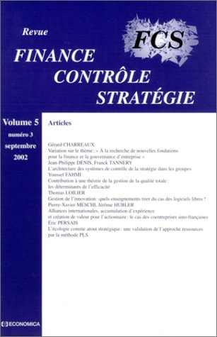 revue finance - contrôle - stratégie, volume 5 : numéro 3 - septembre 2002