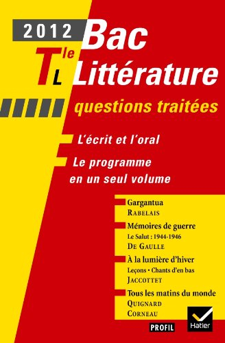 Bac littérature 2012, terminale L : questions traitées : Gargantua, François Rabelais ; Mémoires de 