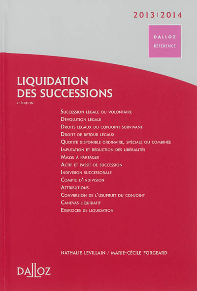 Liquidation des successions : 2013-2014