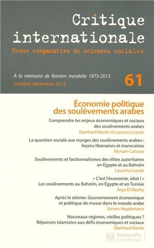 Critique internationale, n° 61. Economie politique des soulèvements arabes