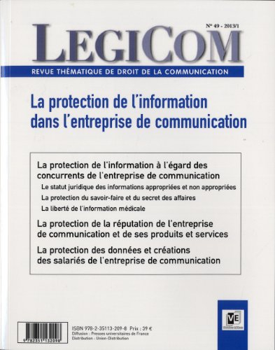 Légicom, n° 49. La protection de l'information dans l'entreprise de communication