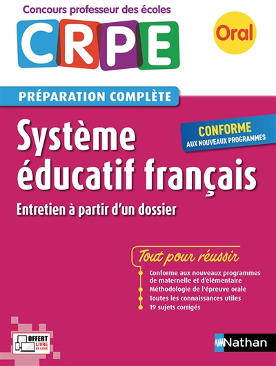 Système éducatif français, entretien à partir d'un dossier : oral CRPE, concours professeur des écol