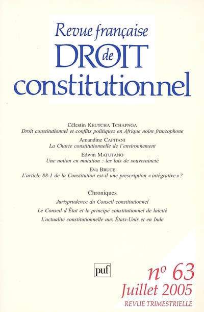 Revue française de droit constitutionnel, n° 63