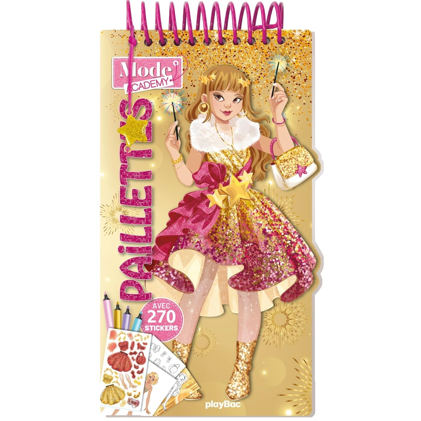 Carnet créatif Mode Academy Paillettes (avec un bracelet) : Avec 270 stickers