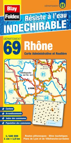 Rhône (69) - Carte départementale, administrative et routière (échelle : 1/180 000)