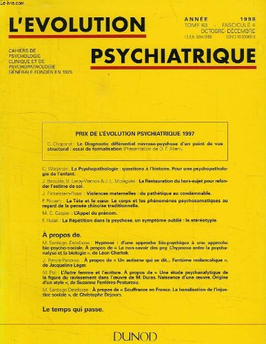l'evolution psychiatrique, tome 63, fasc. 4, oct.-dec. 1998