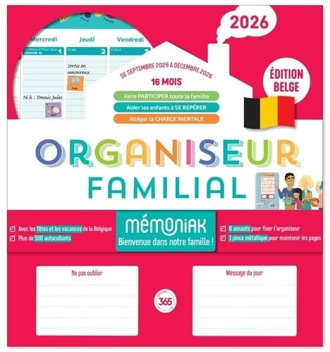 Organiseur familial Mémoniak 2026 : spécial Belgique : 16 mois, de septembre 2025 à décembre 2026