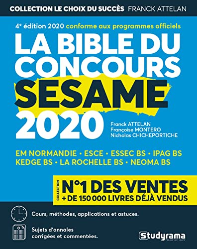 La bible du concours Sésame 2020 : cours, méthodes, applications et astuces, sujets d'annales corrig