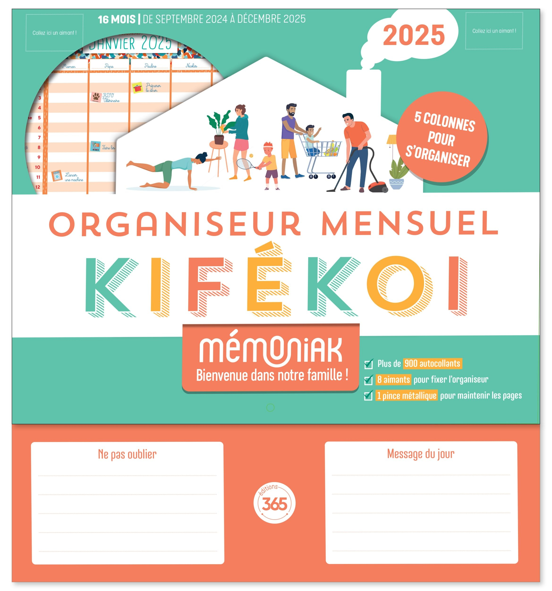 Kifékoi, organiseur mensuel 2025 : 5 colonnes pour s'organiser : 16 mois, de septembre 2024 à décemb