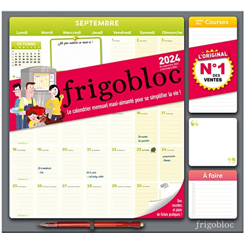 Frigobloc Mensuel 2024 : Calendrier d'organisation familiale / mois (de sept. 2023 à déc. 2024)