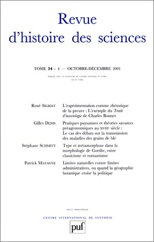Revue d'histoire des sciences, n° 4 (2001)