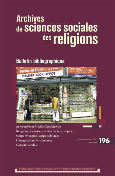 Archives de sciences sociales des religions, n° 196. Bulletin bibliographique