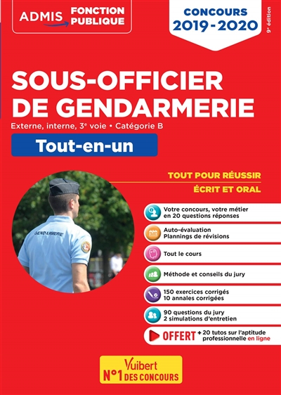 Sous-officier de gendarmerie : externe, interne, 3e voie, catégorie B : tout-en-un, concours 2019-20