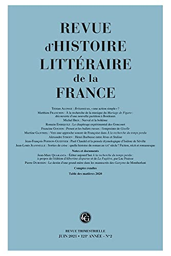 Revue d'histoire littéraire de la France, n° 2 (2021)