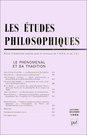 Etudes philosophiques (Les), n° 4 (1998). Le phénoménal et sa tradition