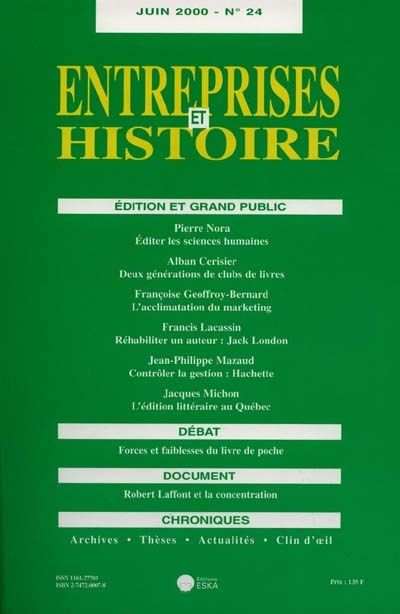 Entreprises et histoire, n° 24. Edition et grand public