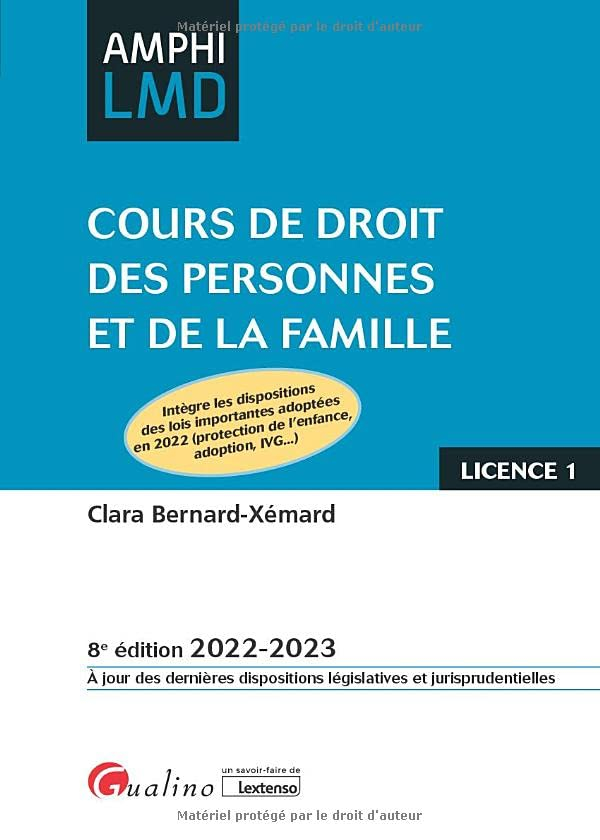 Cours de droit des personnes et de la famille : licence 1 : 2022-2023