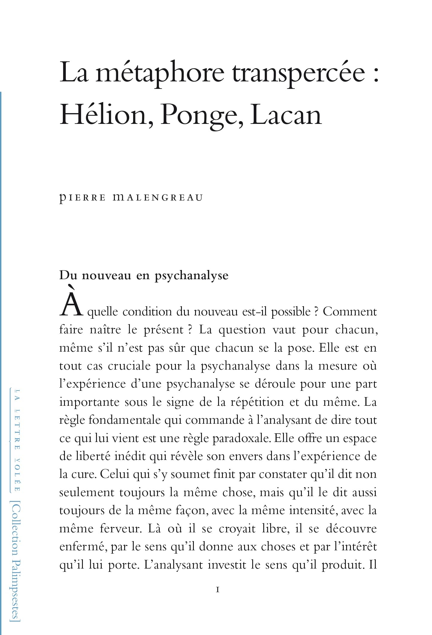 La métaphore transpercée : Hélion, Ponge, Lacan