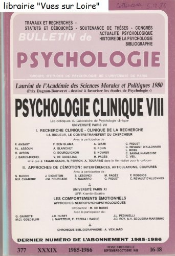 bulletin de psychologie n, 377, xxxix, 1985-1986, 16-18, psychologie clinique viii.