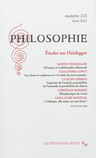 Philosophie, n° 116. Etudes sur Heidegger