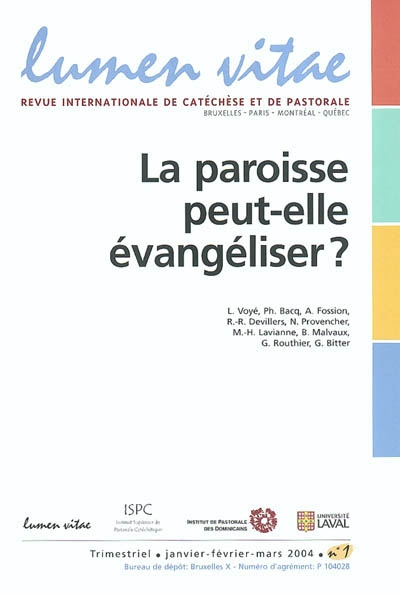 Lumen vitae, n° 1 (2004). La paroisse peut-elle évangéliser ?