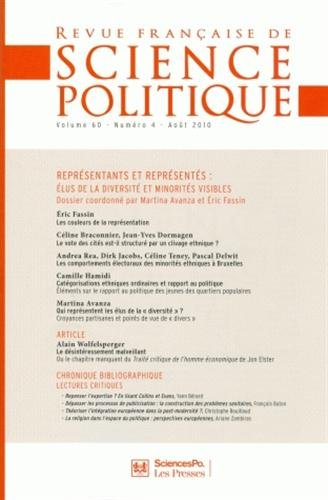 Revue française de science politique, n° 60. Représentants et représentés : élus de la diversité et 
