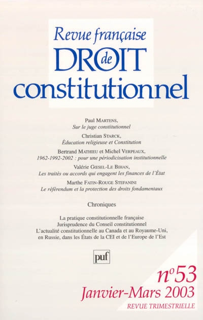Revue française de droit constitutionnel, n° 53