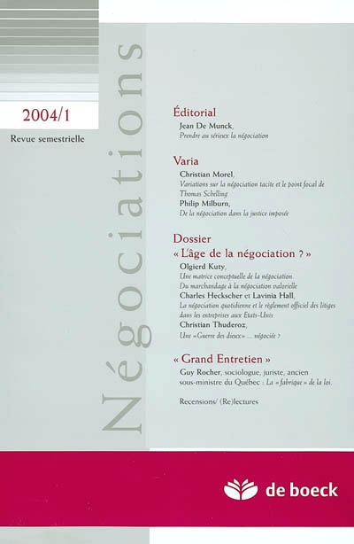 Négociations, n° 1 (2004). L'âge de la négociation ?