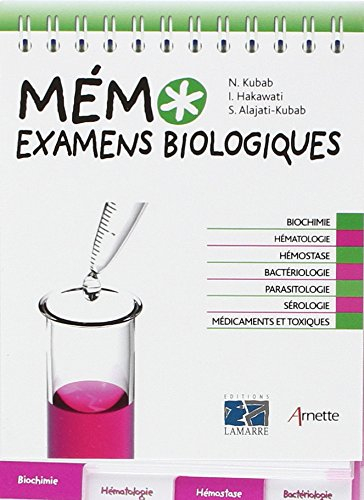 Examens biologiques : biochimie, hématologie, hémostase, bactériologie, parasitologie, sérologie, mé
