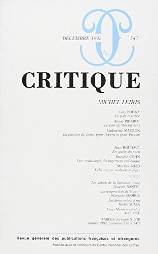 Revue Critique, numéro 547. Michel Leiris