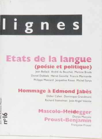 Lignes, n° 16. Etats de la langue : poésie et politique