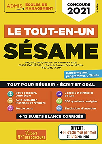 Sésame : EBS, EDC, EMLV, EM Lyon, EM Normandie, ESCE... : le tout-en-un, concours 2021