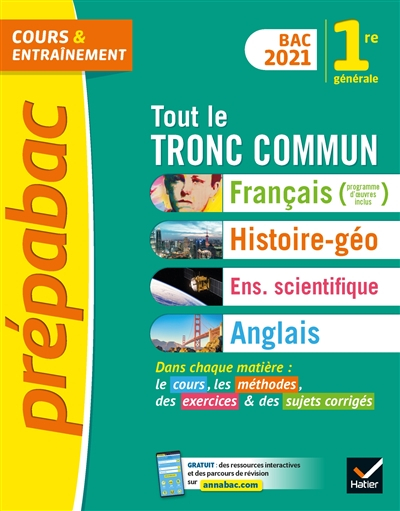 Tout le tronc commun, 1re générale : français, histoire géo, enseignement scientifique, anglais : ba