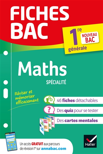 Fiches bac Maths 1re générale (spécialité): nouveau programme de Première