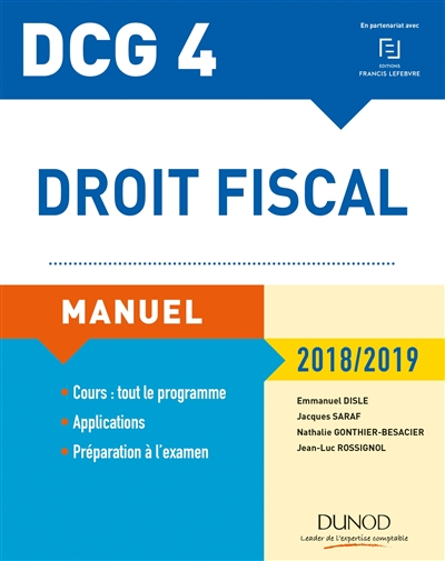 DCG 4, droit fiscal : manuel : 2018-2019