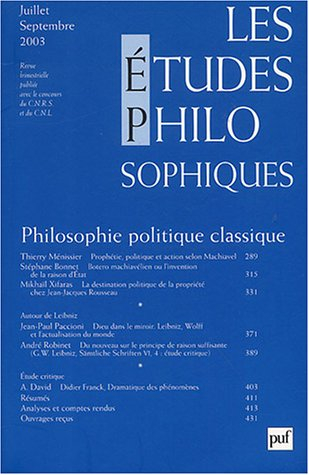 Etudes philosophiques (Les), n° 3 (2003). Philosophie politique classique