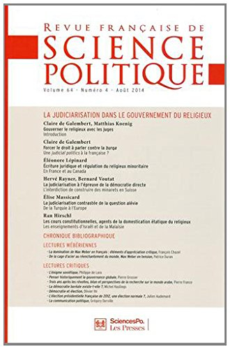 revue française de science politique, volume 64 n, 4, août 2014 : la judiciarisation dans le gouvern