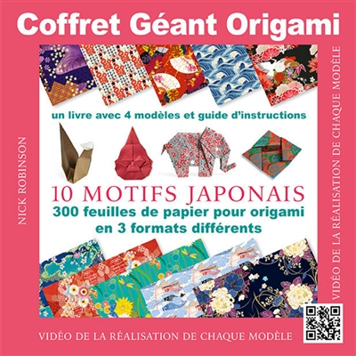Coffret géant origami : 10 motifs japonais : 300 feuilles de papier pour origami en 3 formats différ