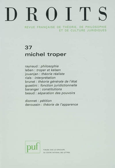 Droits, n° 37. Michel Troper